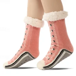 Ultra-Thick Cashmere Slipper Home Socks for Women, Non-Slip Fuzzy Home Socks with Grips, Warm Cozy Christmas Slipper Socks, Soft Inherentinct Winter Socks