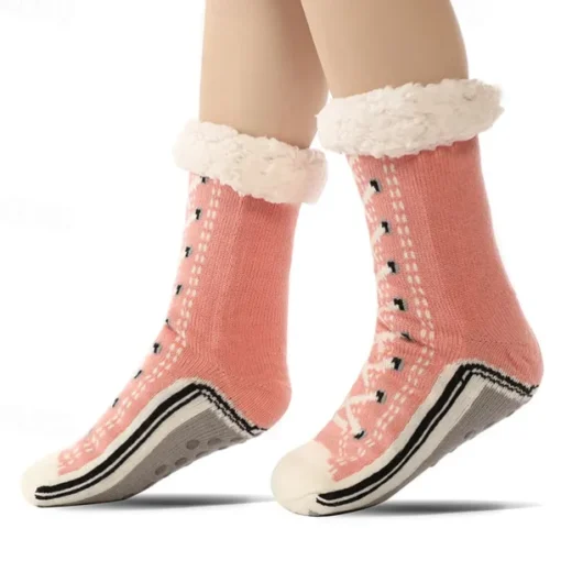 Ultra-Thick Cashmere Slipper Home Socks for Women, Non-Slip Fuzzy Home Socks with Grips, Warm Cozy Christmas Slipper Socks, Soft Inherentinct Winter Socks