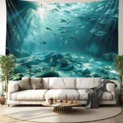Undersea Landscape Hanging Tapestry Wall Art Large Tapestry Mural Decor Photograph Backdrop Blanket Curtain Home Bedroom Living Room Decoration
