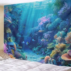 Undersea Landscape Hanging Tapestry Wall Art Large Tapestry Mural Decor Photograph Backdrop Blanket Curtain Home Bedroom Living Room Decoration