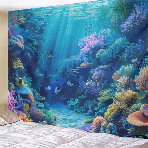 Undersea Landscape Hanging Tapestry Wall Art Large Tapestry Mural Decor Photograph Backdrop Blanket Curtain Home Bedroom Living Room Decoration