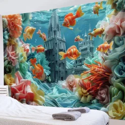 Undersea Landscape Hanging Tapestry Wall Art Large Tapestry Mural Decor Photograph Backdrop Blanket Curtain Home Bedroom Living Room Decoration