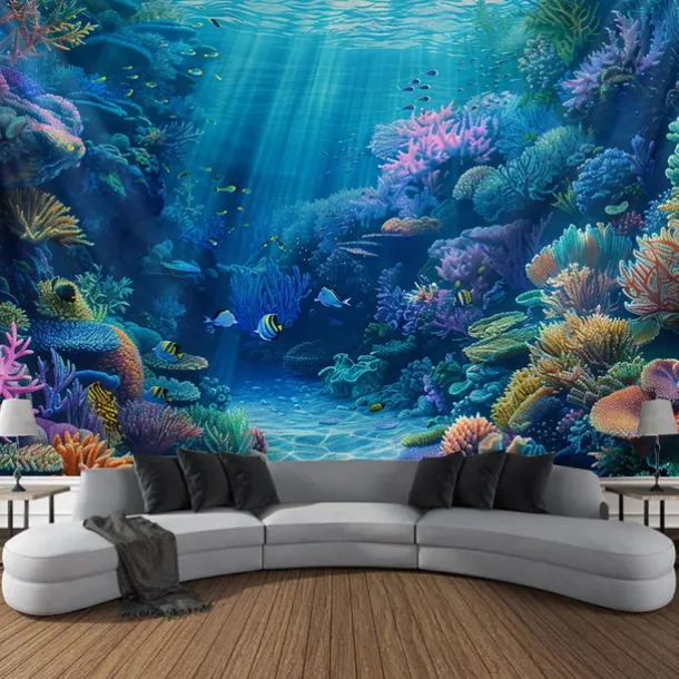 Undersea Landscape Hanging Tapestry Wall Art Large Tapestry Mural Decor Photograph Backdrop Blanket Curtain Home Bedroom Living Room Decoration