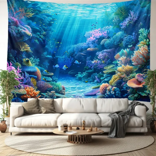 Undersea Landscape Hanging Tapestry Wall Art Large Tapestry Mural Decor Photograph Backdrop Blanket Curtain Home Bedroom Living Room Decoration