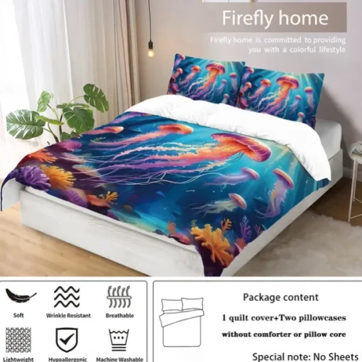 Underwater Ocean Dream Jellyfish Duvet Cover - Enchanting Marine Life Design - Soft and Comfortable Fabric - Perfect for Adding a Mystical Touch to Your Bedroom Decor - Easy to Wash and Maintain