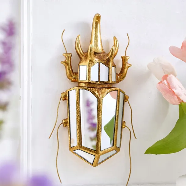 Unicorn Beetle Mirror Design Wall Mounted Decoration Gold Wall Decoration Beetle Glass Mirrored Handmade 3