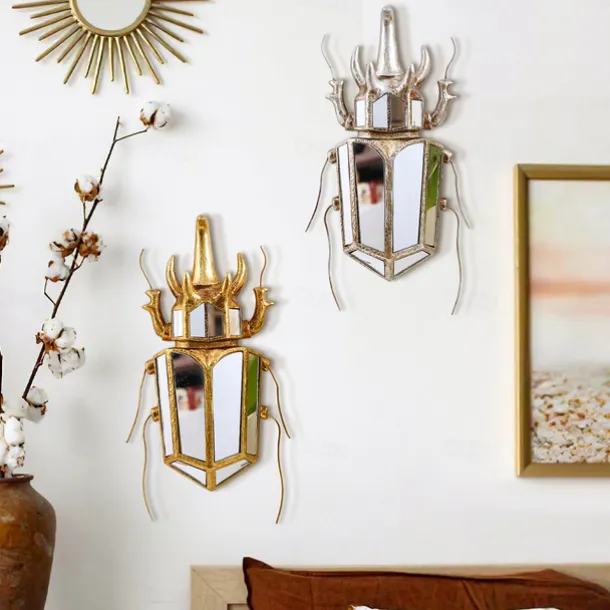 Unicorn Beetle Mirror Design Wall Mounted Decoration Gold Wall Decoration Beetle Glass Mirrored Handmade 3