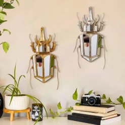 Unicorn Beetle Mirror Design Wall Mounted Decoration Gold Wall Decoration Beetle Glass Mirrored Handmade 3