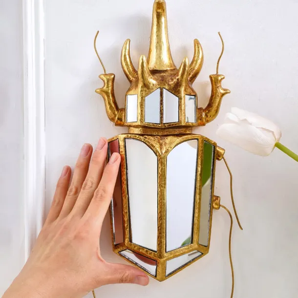 Unicorn Beetle Mirror Design Wall Mounted Decoration Gold Wall Decoration Beetle Glass Mirrored Handmade 3