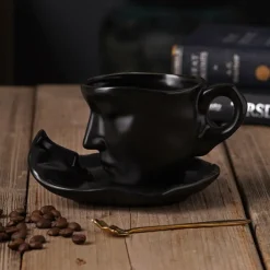Unique Face Shaped Water Cup With Saucer, Creative Coffee Cup Set, Microwave And Dishwasher Safe