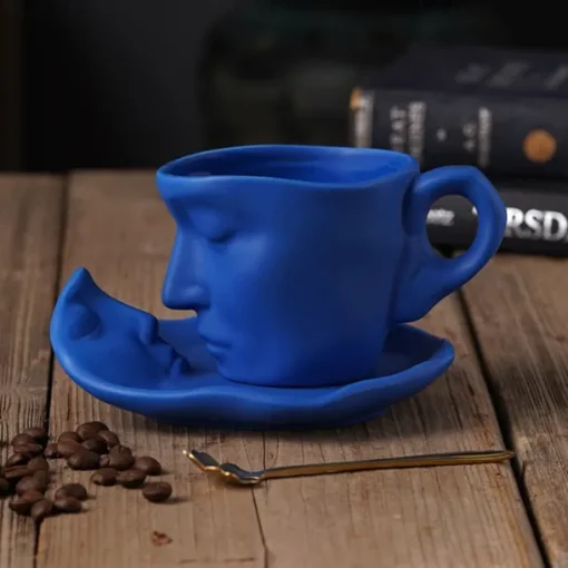 Unique Face Shaped Water Cup With Saucer, Creative Coffee Cup Set, Microwave And Dishwasher Safe