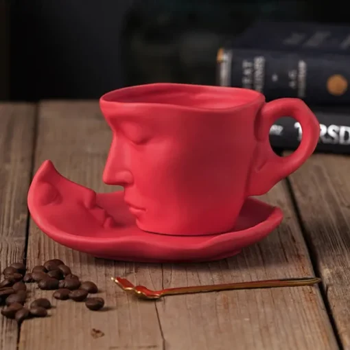 Unique Face Shaped Water Cup With Saucer, Creative Coffee Cup Set, Microwave And Dishwasher Safe