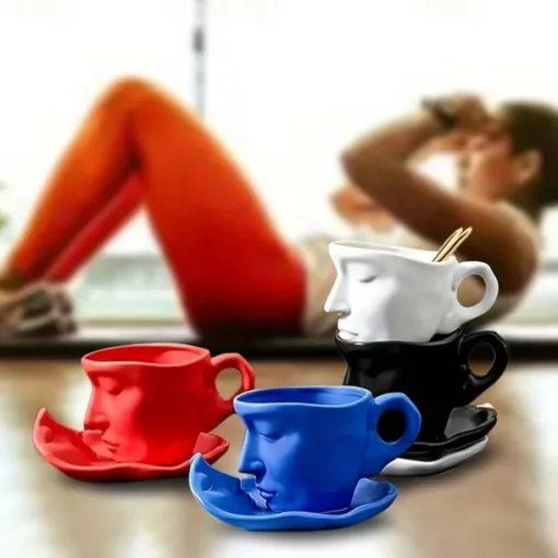 Unique Face Shaped Water Cup With Saucer, Creative Coffee Cup Set, Microwave And Dishwasher Safe