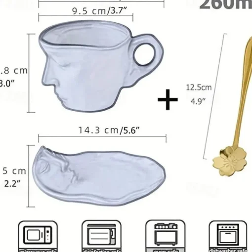 Unique Face Shaped Water Cup With Saucer, Creative Coffee Cup Set, Microwave And Dishwasher Safe