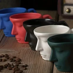 Unique Face Shaped Water Cup With Saucer, Creative Coffee Cup Set, Microwave And Dishwasher Safe