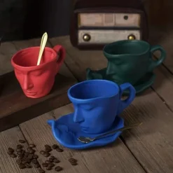 Unique Face Shaped Water Cup With Saucer, Creative Coffee Cup Set, Microwave And Dishwasher Safe