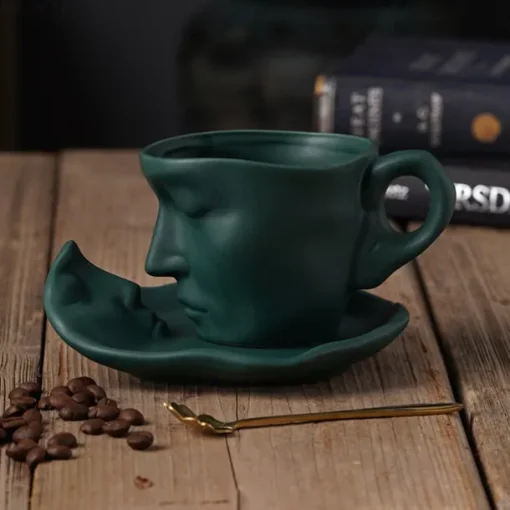 Unique Face Shaped Water Cup With Saucer, Creative Coffee Cup Set, Microwave And Dishwasher Safe