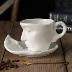 Unique Face Shaped Water Cup With Saucer, Creative Coffee Cup Set, Microwave And Dishwasher Safe