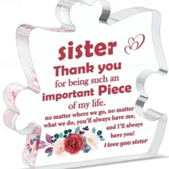 Unique Puzzle-Shaped Acrylic Ornament For Your Sister Perfect Inspirational Gift For Birthdays Holidays Table Decoration And Home Decor