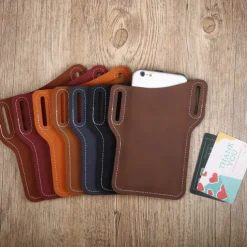Universal Leather Case Waist, Father's Day Gifts Leather Cell Phone Holster, Universal Case Waist Bag Sheath with Belt Loop, Universal Upright Phone Bag Belt Clip