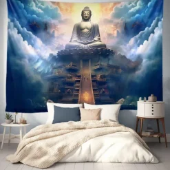 Universe Buddha Hanging Tapestry Boho Wall Art Large Tapestry Mural Decor Photograph Backdrop Blanket Curtain Home Bedroom Living Room Decoration