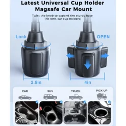 Upgraded for MagSafe Cup Holder Charger, MagSafe Car Mount Charger 15W Fast Charging with Adjustable Gooseneck for iPhone 16 15 14 13 12 Pro Max Plus Mini MagSafe Case