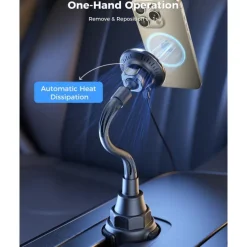 Upgraded for MagSafe Cup Holder Charger, MagSafe Car Mount Charger 15W Fast Charging with Adjustable Gooseneck for iPhone 16 15 14 13 12 Pro Max Plus Mini MagSafe Case