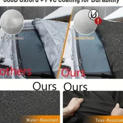 Upgraded Windshield Cover Magnet Sun Shade Waterproof Snowproof Car Front Window Sun Protection Cover With Reflective Strip & Windproof Fixing Belt