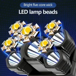 USB Rechargeable LED Head Lamp, Portable 5 LEDs Headlight Torch Work Light for Travel, Camping, Fishing, Hunting Outdoor Camping Adventure