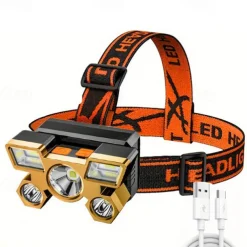 USB Rechargeable LED Head Lamp, Portable 5 LEDs Headlight Torch Work Light for Travel, Camping, Fishing, Hunting Outdoor Camping Adventure