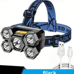 USB Rechargeable LED Head Lamp, Portable 5 LEDs Headlight Torch Work Light for Travel, Camping, Fishing, Hunting Outdoor Camping Adventure