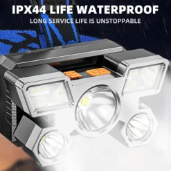 USB Rechargeable LED Head Lamp, Portable 5 LEDs Headlight Torch Work Light for Travel, Camping, Fishing, Hunting Outdoor Camping Adventure
