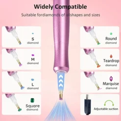 USB-Powered Electric Diamond Art Painting Pen with Vacuum Storage Tray Ergonomic Handle, Adjustable Settings, and Multi-Colored Brush Heads for Long-Lasting, Stable Crafting, Diamond Art Pen