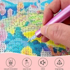 USB-Powered Electric Diamond Art Painting Pen with Vacuum Storage Tray Ergonomic Handle, Adjustable Settings, and Multi-Colored Brush Heads for Long-Lasting, Stable Crafting, Diamond Art Pen
