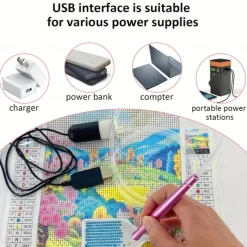 USB-Powered Electric Diamond Art Painting Pen with Vacuum Storage Tray Ergonomic Handle, Adjustable Settings, and Multi-Colored Brush Heads for Long-Lasting, Stable Crafting, Diamond Art Pen