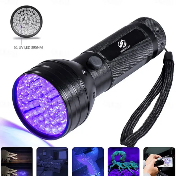 UV LED Flashlights Outdoor 51 LEDs 395nm Ultra Violet Torch Light Lamp Blacklight Detector for Dog Urine Pet Stains and Bed Bug