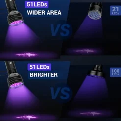 UV LED Flashlights Outdoor 51 LEDs 395nm Ultra Violet Torch Light Lamp Blacklight Detector for Dog Urine Pet Stains and Bed Bug