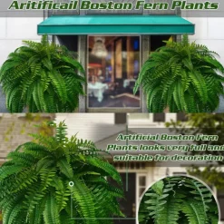 UV Resistant Lifelike Artificial Boston Fern, Artificial Ferns for Outdoors, Faux Ferns Fake Ferns Artificial Plants, Fake Boston Fern for Porch Window Home Decor