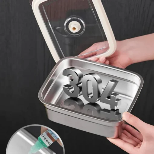 Vacuum Food Container Food-Grade SUS304 Sealed Food Storage Box Bento Lunch Box for Fruits, Refrigerator Safe, Airtight Meal Container (Rectangle)