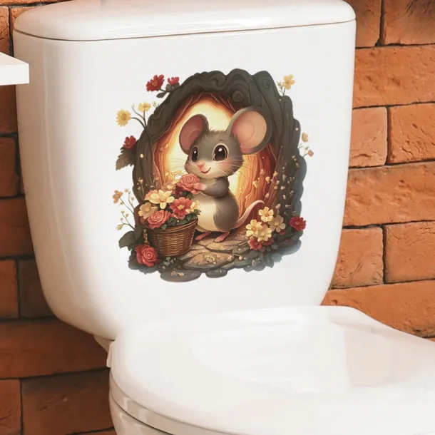 Valentine's Day Cute Mouse Bathroom Toilet Seat Cover Decorative Sticker