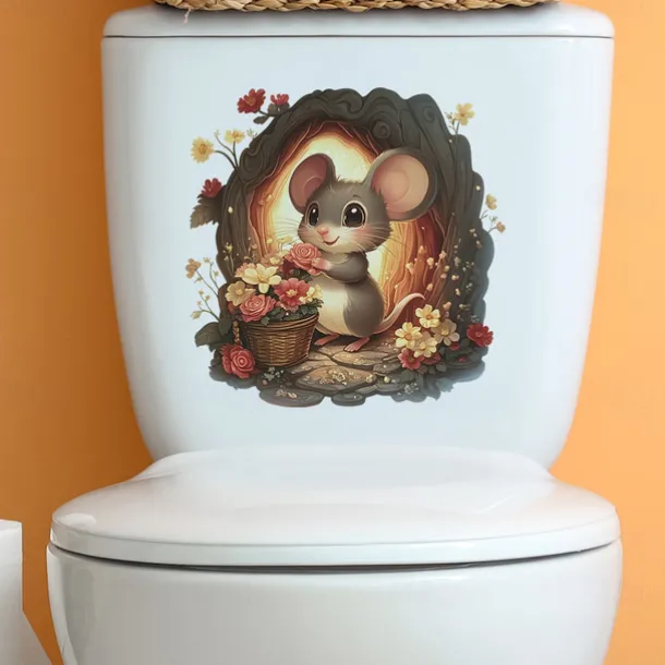 Valentine's Day Cute Mouse Bathroom Toilet Seat Cover Decorative Sticker