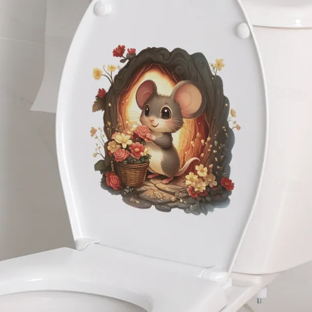 Valentine's Day Cute Mouse Bathroom Toilet Seat Cover Decorative Sticker