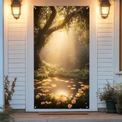Valentine's Day Door Decorations Door Covers Garden Theme Door Tapestry Door Curtain Decoration Backdrop Indoor/Outdoor Door Banner for Front Door Farmhouse