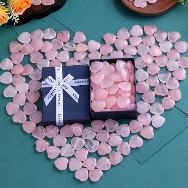 Valentine's Day Heart-Shaped Stone Gift Box, 2cm Rose Quartz Heart Stone, Natural Peach Rose Quartz, Heart-Shaped Crystal Stone in Gift Box, Romantic Gift for Lovers