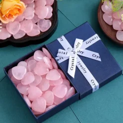Valentine's Day Heart-Shaped Stone Gift Box, 2cm Rose Quartz Heart Stone, Natural Peach Rose Quartz, Heart-Shaped Crystal Stone in Gift Box, Romantic Gift for Lovers