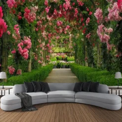 Valentine's Day Large Wall Tapestry Art Decor Blanket Curtain Picnic Tablecloth Hanging Home Bedroom Living Room Dorm Decoration Nature Landscape Garden Pathway Plant Floral Flower