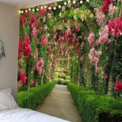 Valentine's Day Large Wall Tapestry Art Decor Blanket Curtain Picnic Tablecloth Hanging Home Bedroom Living Room Dorm Decoration Nature Landscape Garden Pathway Plant Floral Flower
