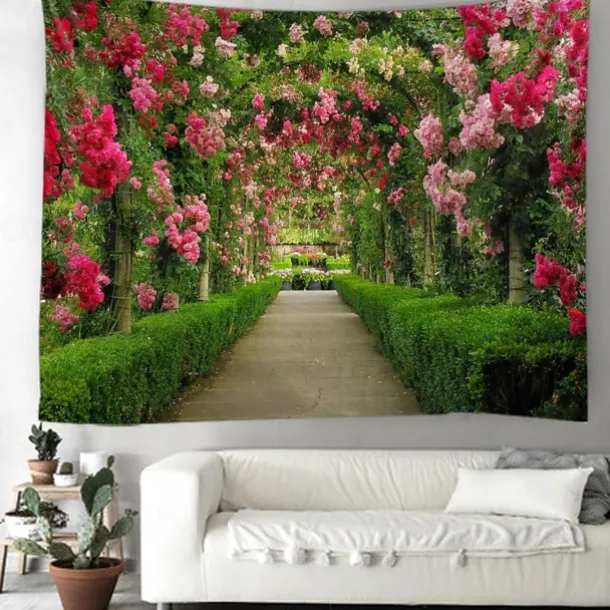Valentine's Day Large Wall Tapestry Art Decor Blanket Curtain Picnic Tablecloth Hanging Home Bedroom Living Room Dorm Decoration Nature Landscape Garden Pathway Plant Floral Flower