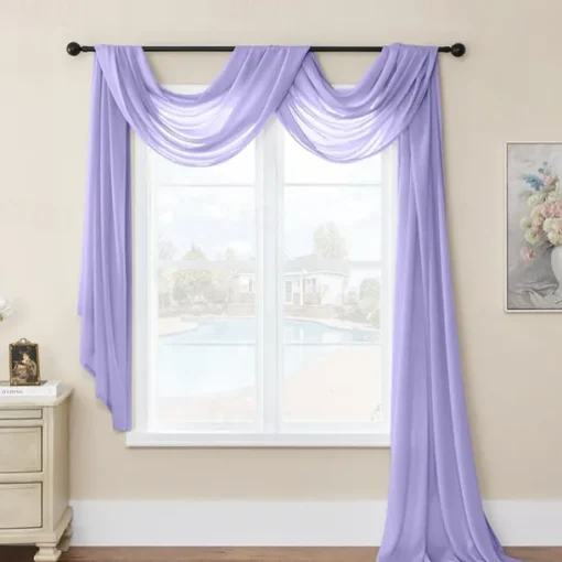 Valentine's Day Luxury Window Scarf Sheer Voile Elegant Topper Long Window Valance Solid Window Treatment Swags Drapes for Window Ceremony Wedding Canopy Bed