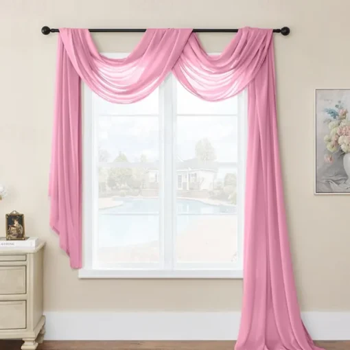 Valentine's Day Luxury Window Scarf Sheer Voile Elegant Topper Long Window Valance Solid Window Treatment Swags Drapes for Window Ceremony Wedding Canopy Bed